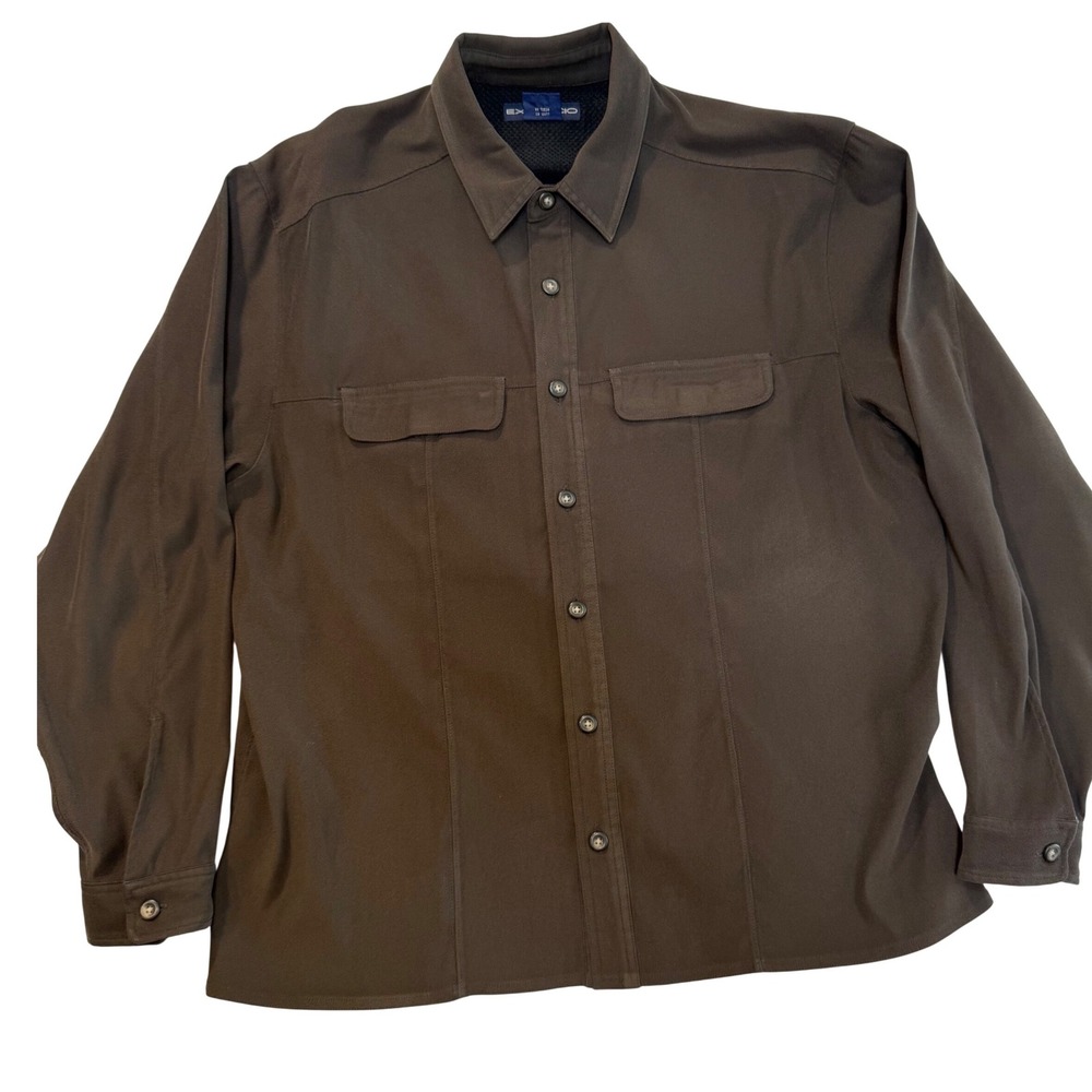 ExOfficio Mens XL Brown Long Sleeve Button Down Performance Travel Shirt Stretch